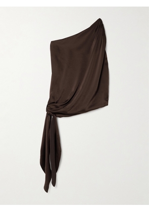 Abadia - Ayla One-shoulder Knotted Satin Top - Brown - US2,US4,US6,US8,US10,US12
