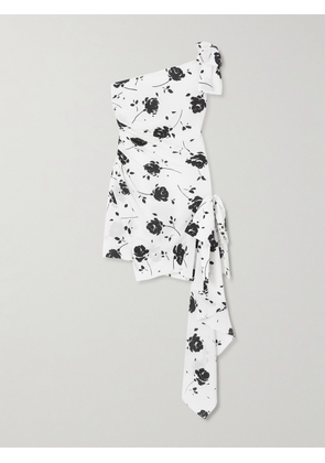 Alessandra Rich - One-shoulder Bow-detailed Gathered Floral-print Silk Mini Dress - White - IT36,IT38,IT40,IT42,IT44,IT46