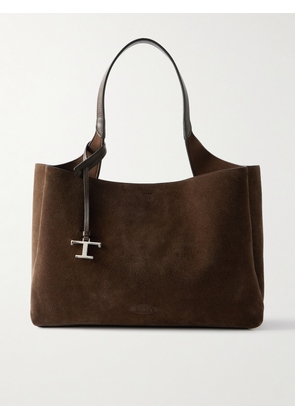 Tod's - Large Leather-trimmed Suede Tote - Brown - One size