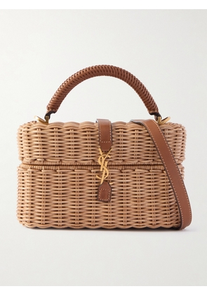 SAINT LAURENT - Gaby Vanity Leather-trimmed Woven Wicker Shoulder Bag - Neutrals - One size