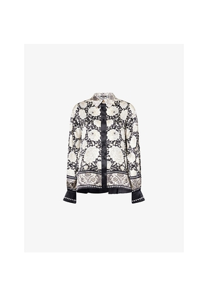 Womens Roberto Cavalli Flora-Print Long-Sleeve Silk Shirt