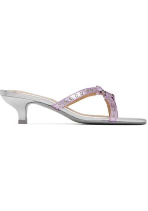 Sandy Liang Silver & Pink Spy Kitten Heeled Sandals
