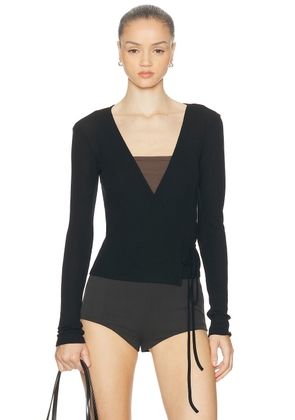 St. Agni Baby Wool Wrap Top in Black - Black. Size L (also in M, XS).