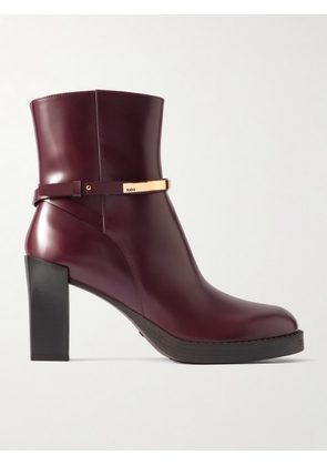 Tod's - Gomma Embellished Glossed-leather Ankle Boots - Burgundy - IT36,IT36.5,IT37,IT37.5,IT38,IT38.5,IT39,IT39.5,IT40,IT40.5,IT41,IT41.5,IT42