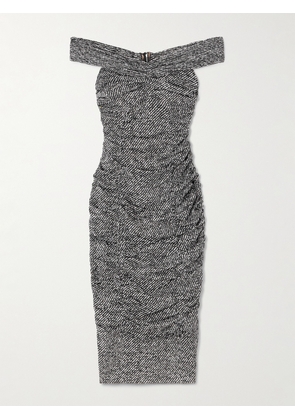 Dolce & Gabbana - Off-the-shoulder Gathered Printed Silk-blend Midi Dress - Gray - IT36,IT38,IT40,IT42,IT44,IT46,IT48