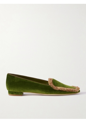 Manolo Blahnik - Agofran Fringed Velvet Loafers - Green - IT36,IT36.5,IT37,IT37.5,IT38,IT38.5,IT39,IT39.5,IT40,IT40.5,IT41,IT41.5,IT42,IT43
