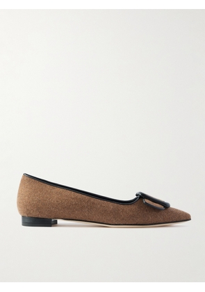 Manolo Blahnik - Maysale Buckled Leather-trimmed Wool Point-toe Flats - Brown - IT36,IT36.5,IT37,IT37.5,IT38,IT38.5,IT39,IT39.5,IT40,IT40.5,IT41,IT41.5,IT42,IT43