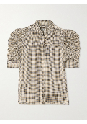 FRAME - The Gillian Ruched Houndstooth Silk-crepe Blouse - Multi - x small,small,medium,large,x large