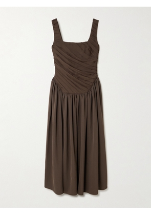 Abadia - Kaia Ruched Gathered Chiffon And Twill Midi Dress - Brown - US2,US4,US6,US8,US10,US12