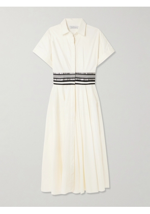 Abadia - Shams Grosgrain-trimmed Cotton Midi Shirt Dress - Cream - US2,US4,US6,US8,US10,US12