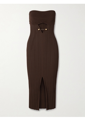 Cult Gaia - Christy Strapless Embellished Cutout Ribbed-knit Midi Dress - Brown - xx small,x small,small,medium,large