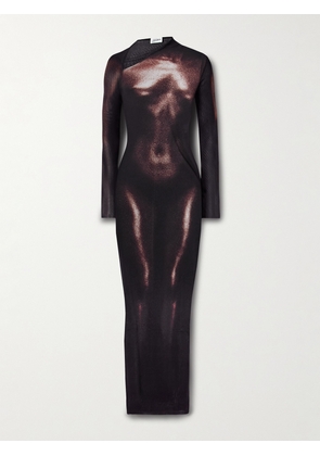 Jean Paul Gaultier - Body Dust Asymmetric Trompe L'oeil Printed Mesh Midi Dress - Black - xx small,x small,small,medium,large,x large,xx large