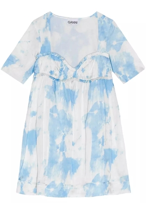 GANNI graphic-print satin minidress - Blue