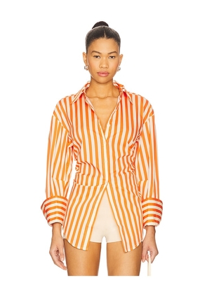 SIMONMILLER Loch Poplin Button Up in Orange. Size L. Also in M, S, XS.