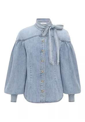 ZIMMERMANN balloon-sleeve tie-neck shirt - Blue