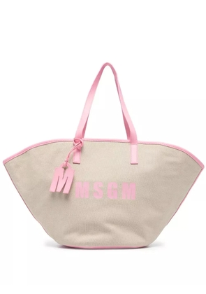 MSGM New logo-print tote bag - Neutrals