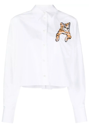 MSGM sequin-embellished cat cotton shirt - White
