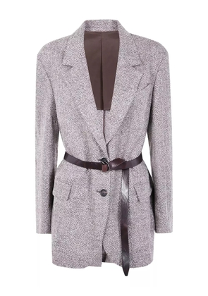 Brunello Cucinelli herringbone belted jacket - Brown