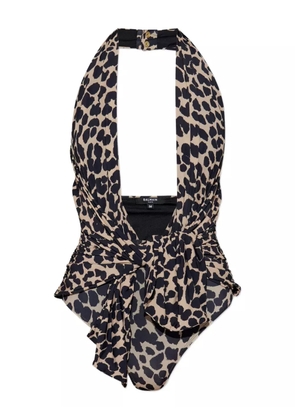 Balmain halter-neck leopard-print swimsuit - Black