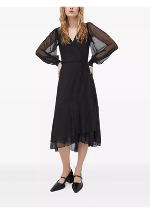 Bruuns Bazaar wrap sheer-sleeve midi dress - Black