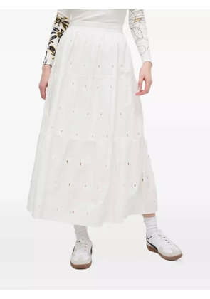 Desigual eyelet-embroidered tiered midi skirt - White