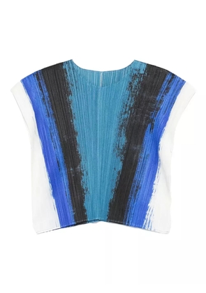Pleats Please Issey Miyake pleated abstract-print top - Blue