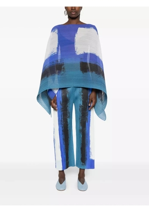Pleats Please Issey Miyake pleated abstract-print top - Blue