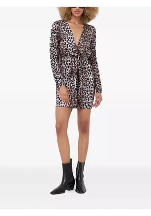 Notes du Nord leopard-print tie-front mini dress - Red