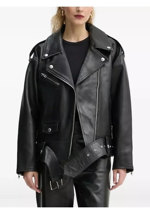 STAND STUDIO belted zip-front leather jacket - Black