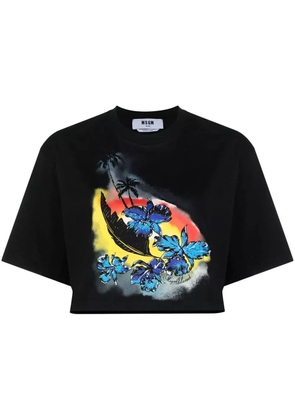 MSGM graphic-print cropped T-shirt - Black