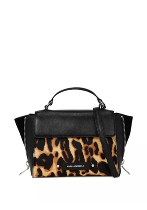 Karl Lagerfeld small K/Hardware leopard top handle bag - Black