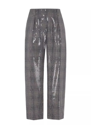 Brunello Cucinelli sequin-embellished check-pattern trousers - Grey