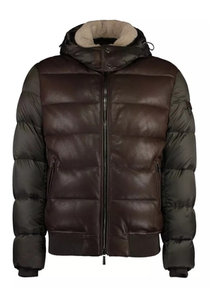 Moorer leather-panel hooded puffer jacket - Brown