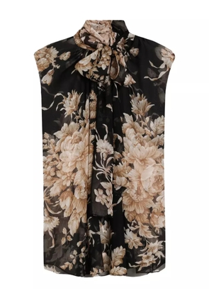 Dolce & Gabbana rose-print chiffon sleeveless top - Black
