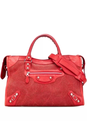 Balenciaga Pre-Owned 2013 Lambskin Trimmed Canvas Motocross City Giant 12 satchel - Red