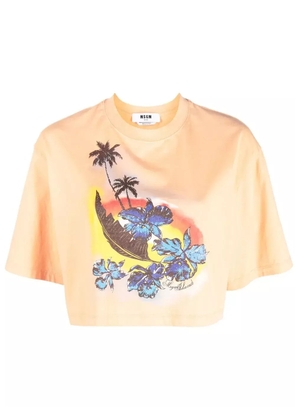 MSGM graphic print cropped T-shirt - Orange