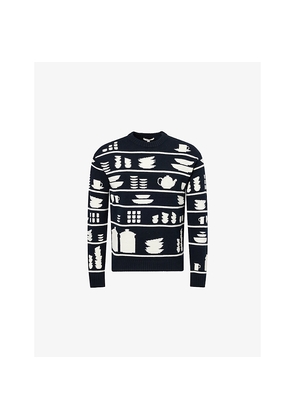Mens JW Anderson Crockery-Pattern Crewneck Knitted Wool Jumper