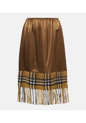 Burberry Burberry Check fringed satin midi skirt