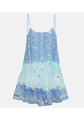 Juliet Dunn Cotton embroidered tie-dye minidress