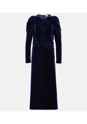 Ganni Ruched velvet midi dress