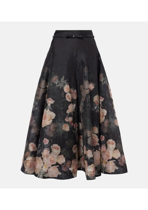 Zimmermann Crush Flared linen and silk midi skirt
