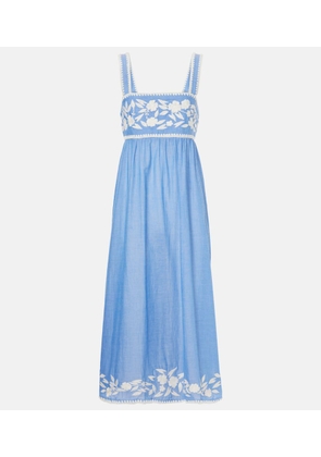 Juliet Dunn Embroidered cotton chambray midi dress