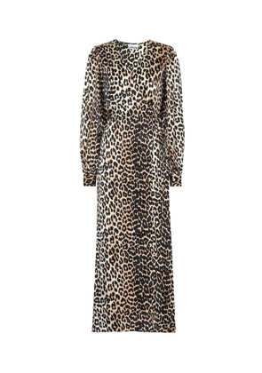Ganni Leopard-printed stretch-silk dress