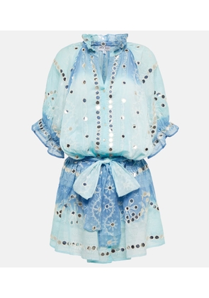 Juliet Dunn Ruffled embellished cotton minidress