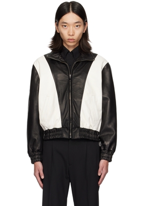 Ernest W. Baker Black & White 80's Leather Track Jacket