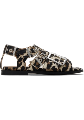 GANNI Beige & Black Feminine Buckle Strap Denim Sandals