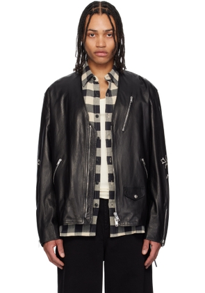 MASTERMIND WORLD Black Collarless Leather Jacket