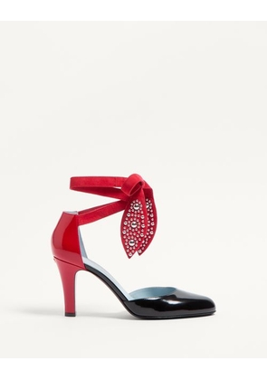 Valentino Garavani Foliefoliage Pumps In Abrasive Calfskin 85Mm Woman BLACK/PURE RED 36