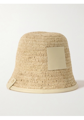Jacquemus - Soli Leather-trimmed Raffia Bucket Hat - Neutrals - 56,58,60