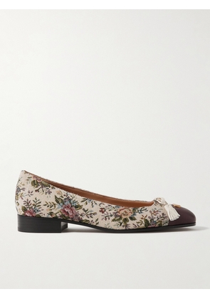 Valentino Garavani - Valet Du Roi Leather-trimmed Floral-jacquard Ballet Flats - Neutrals - IT35,IT35.5,IT36,IT36.5,IT37,IT37.5,IT38,IT38.5,IT39,IT39.5,IT40,IT40.5,IT41,IT41.5,IT42